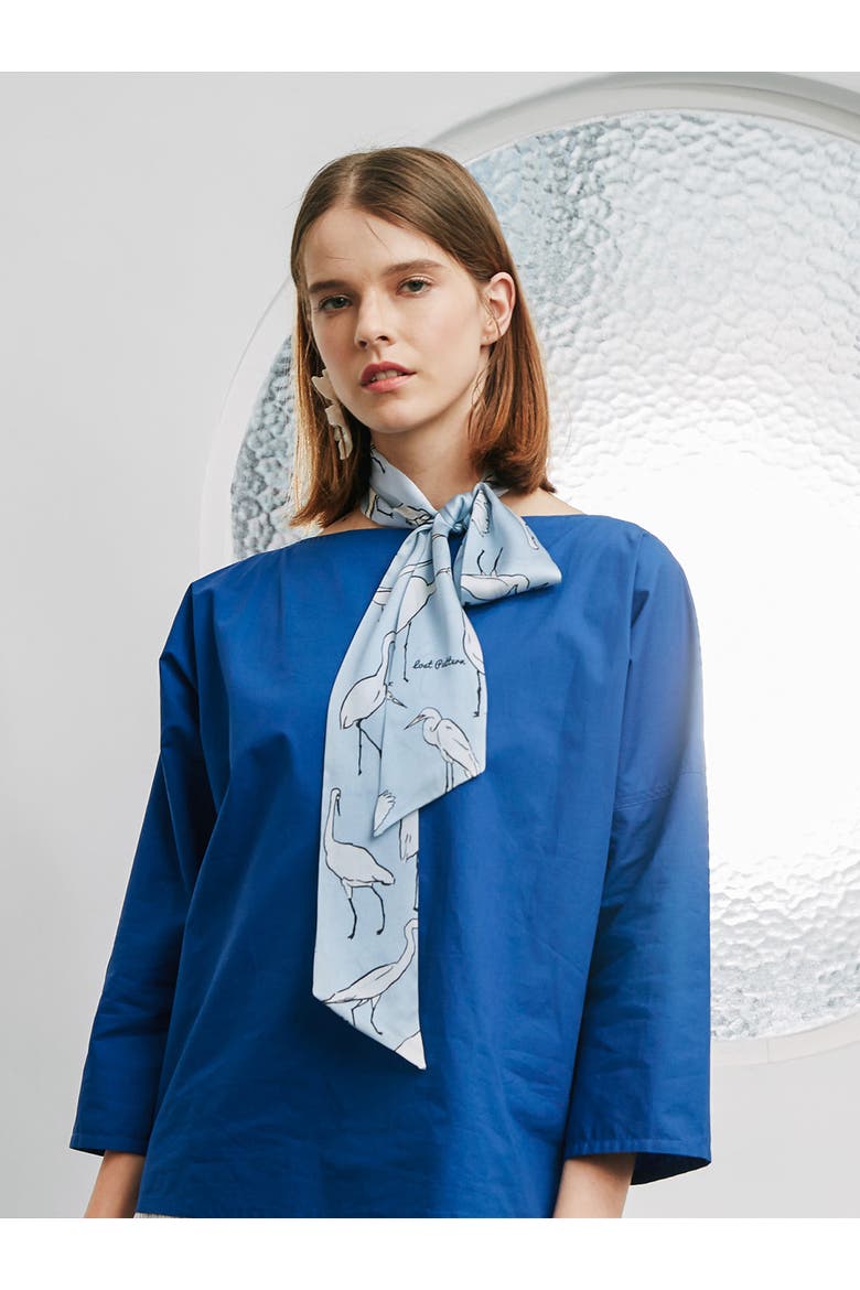 "Little Egret" Silk Neck Bow Scarf, Alternate, color, Light Blue
