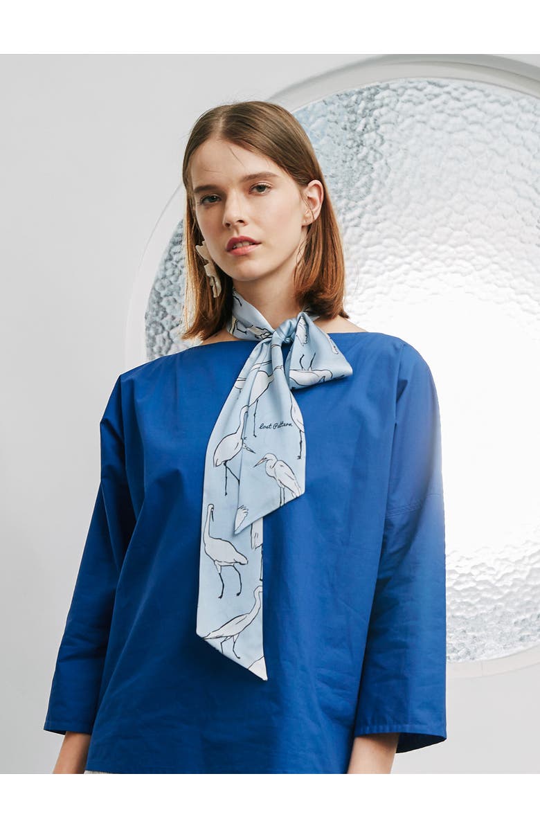 Lost Pattern "Little Egret" Silk Neck Bow Scarf, Alternate, color, Light Blue