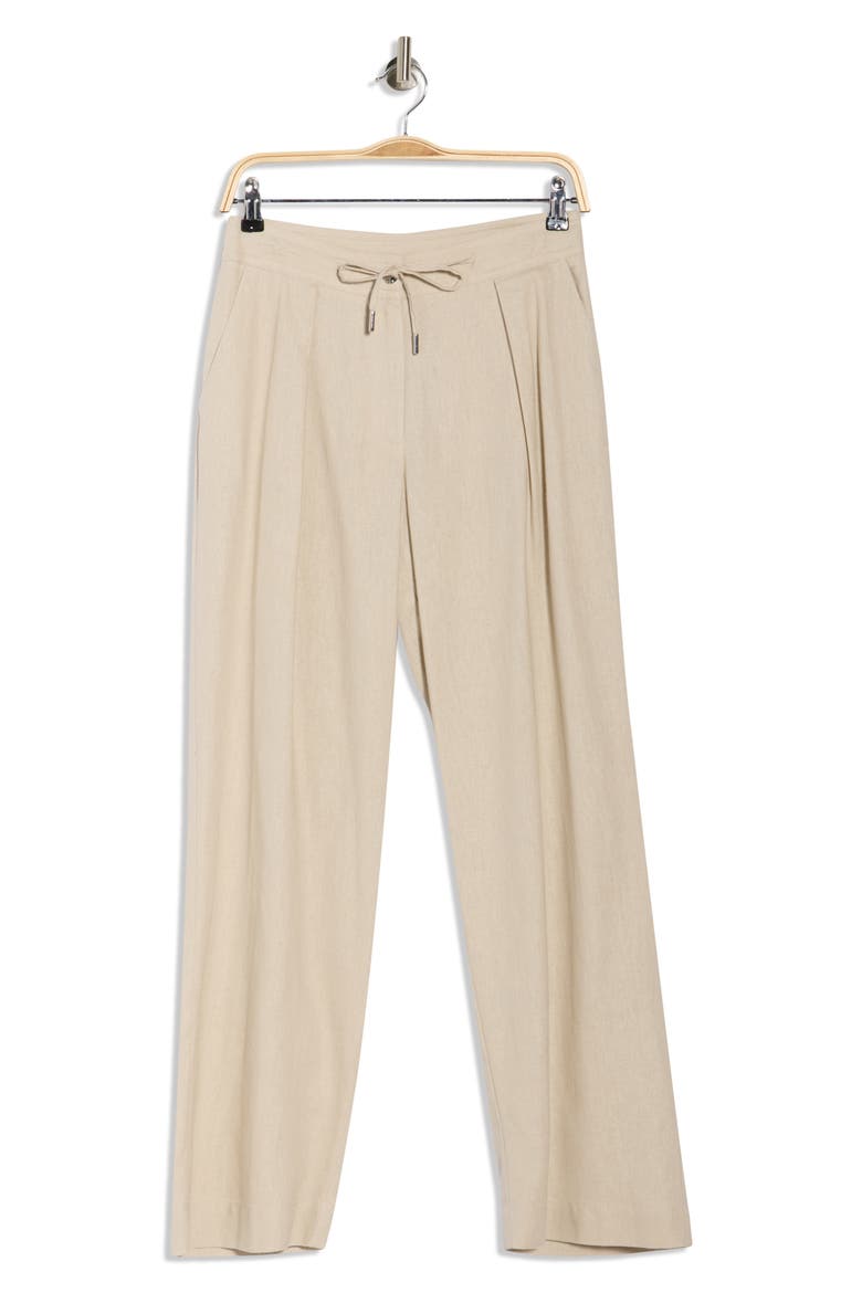 Pleated Linen Drawstring Wide Leg Pants, Alternate, color, PEBBLE