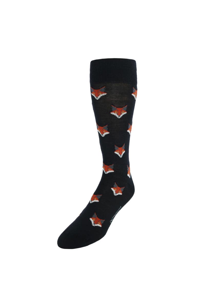 Trafalgar What Did The Fox Say Mid-Calf Mercerized Cotton Novelty Socks, Main, color, Black