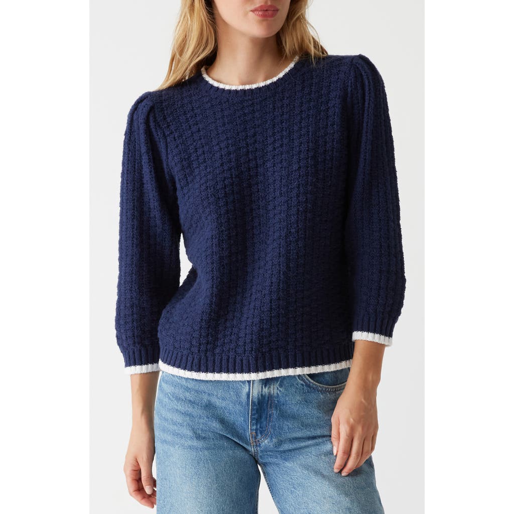 Michael Stars Leonora Tipped Puff Sleeve Cotton Blend Sweater In Nocturnal In Nocturnal