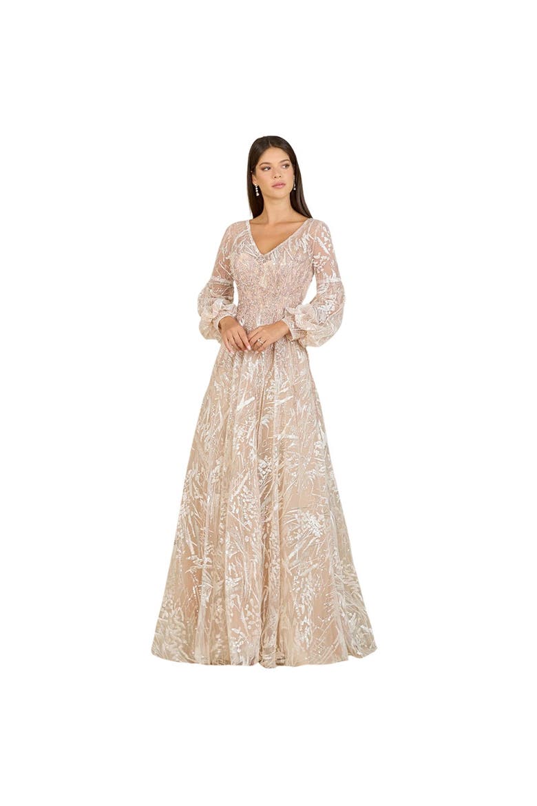 V Neckline Long Sleeve Gown, Main, color, PowderPink