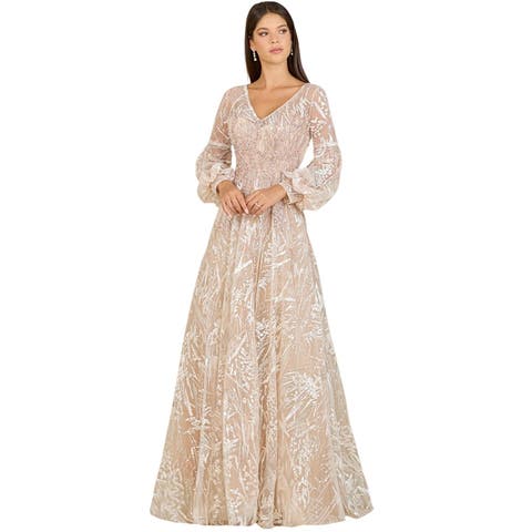 V Neckline Long Sleeve Gown