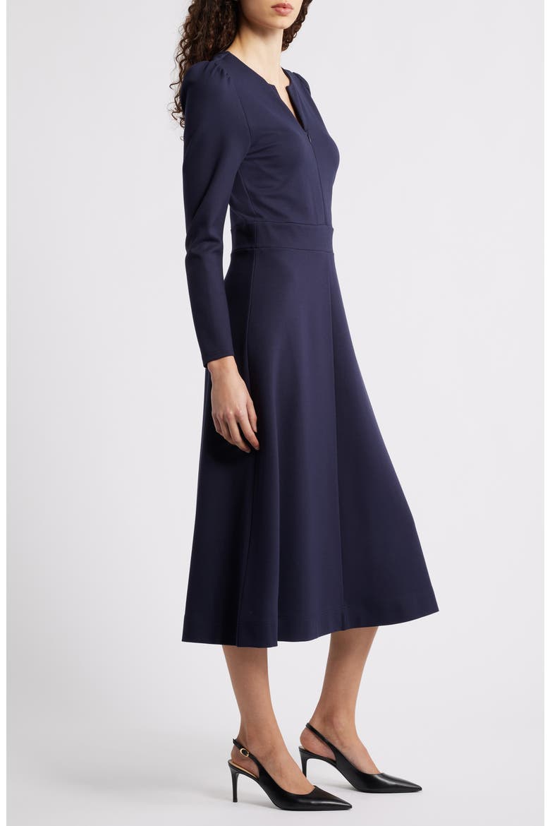 Half-Zip Long Sleeve Ponte Midi Dress, Alternate, color, NAVY NIGHT
