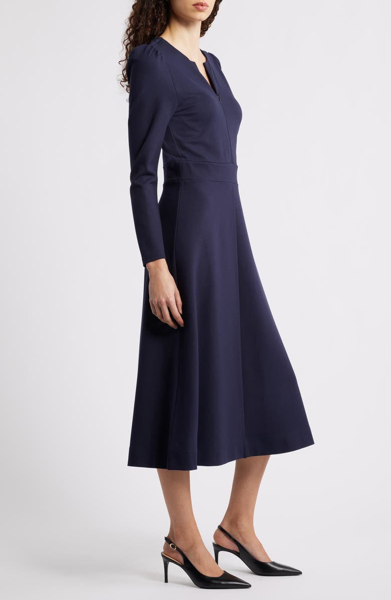 Caslon<sup>®</sup> Half-Zip Long Sleeve Ponte Midi Dress, Alternate, color, Navy Night