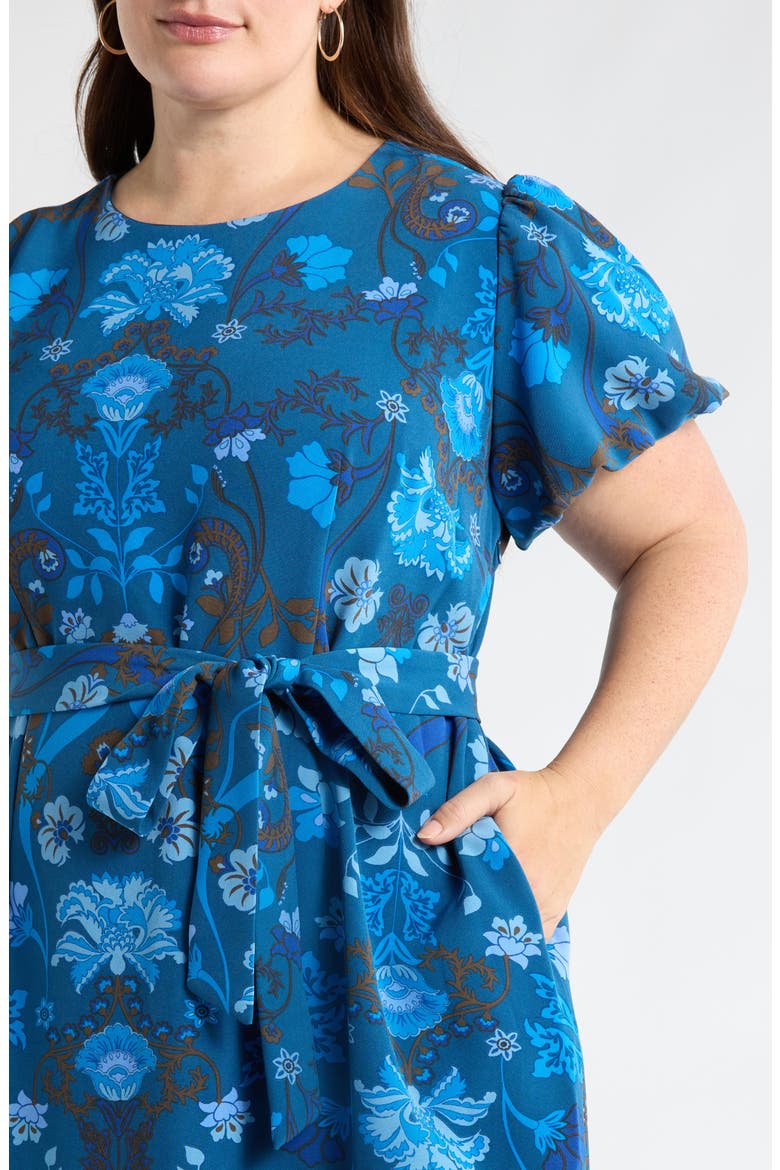 Palmate Floral Senidy Puff Sleeve Maxi Dress, Alternate, color, TEAL-BLUE