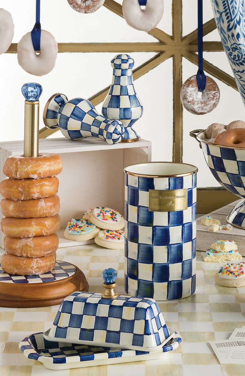 MACKENZIE CHILDS Royal Check Enameled Steel Butter Box, Alternate, color, Blue/ White