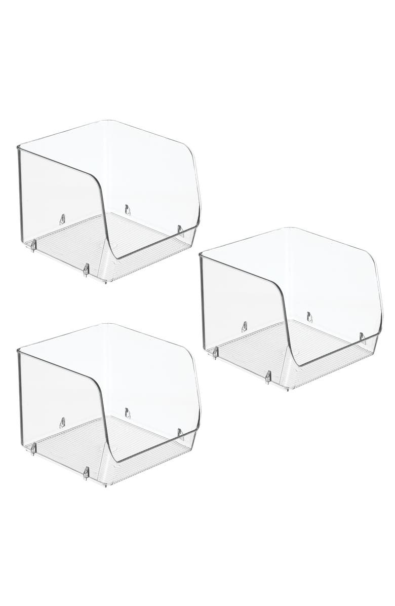 iDesign Stackable Open-Front Storage Bin, Set of 3, Clear, Made in USA, Main, color, Clear