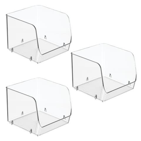 Stackable Open-Front Storage Bin, Set of 3, Clear, Made in USA