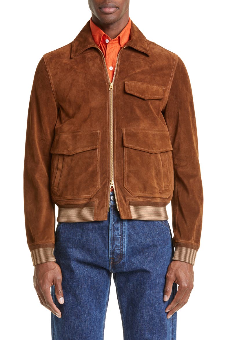 A2 Suede Bomber Jacket, Main, color, BROWN 300