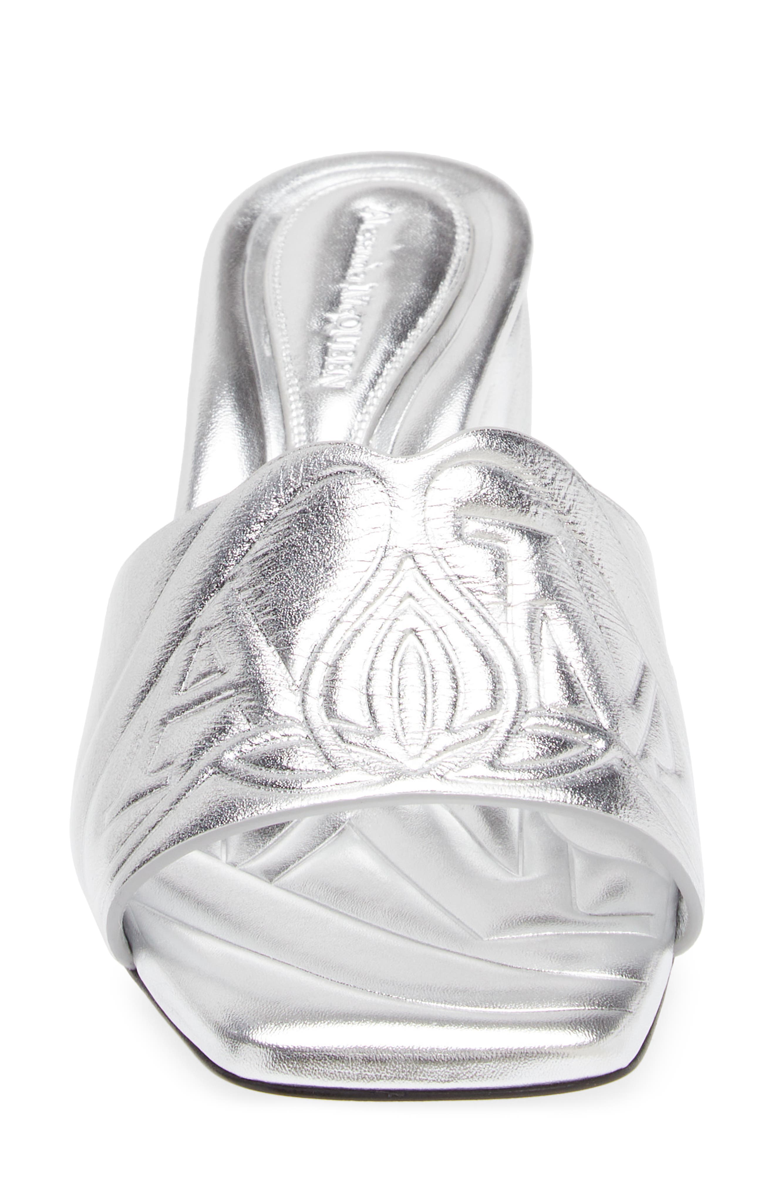 McQueen Seal Slide Sandal, Alternate, color, Silver