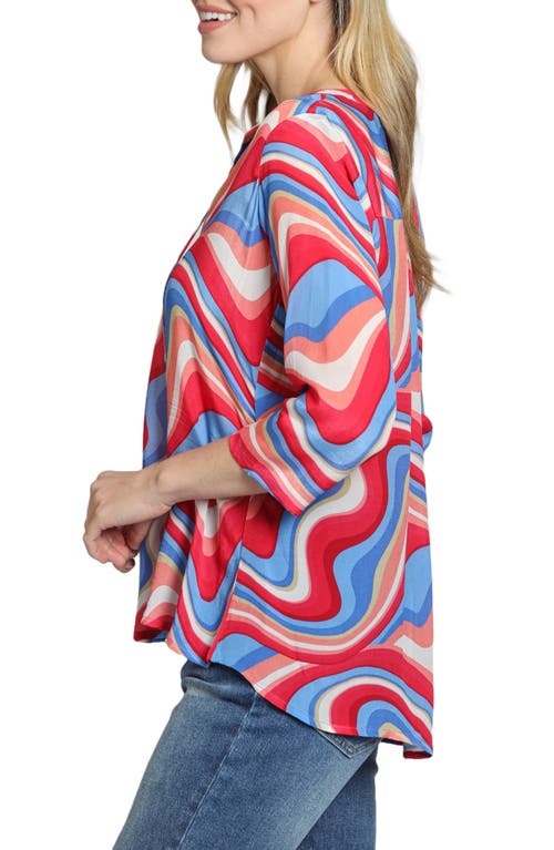 Apny Print Tassel Split Neck Chiffon Top In Pink/blue Multi