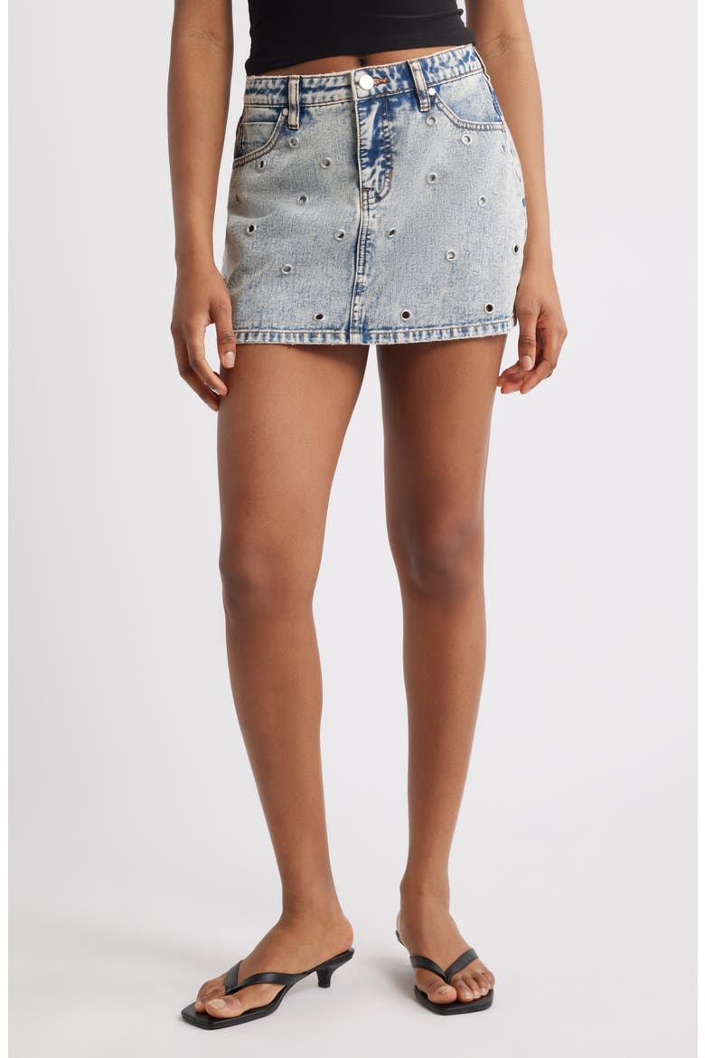 Ambar Grommet Denim Miniskirt, Main, color, TINTED ACID WASH