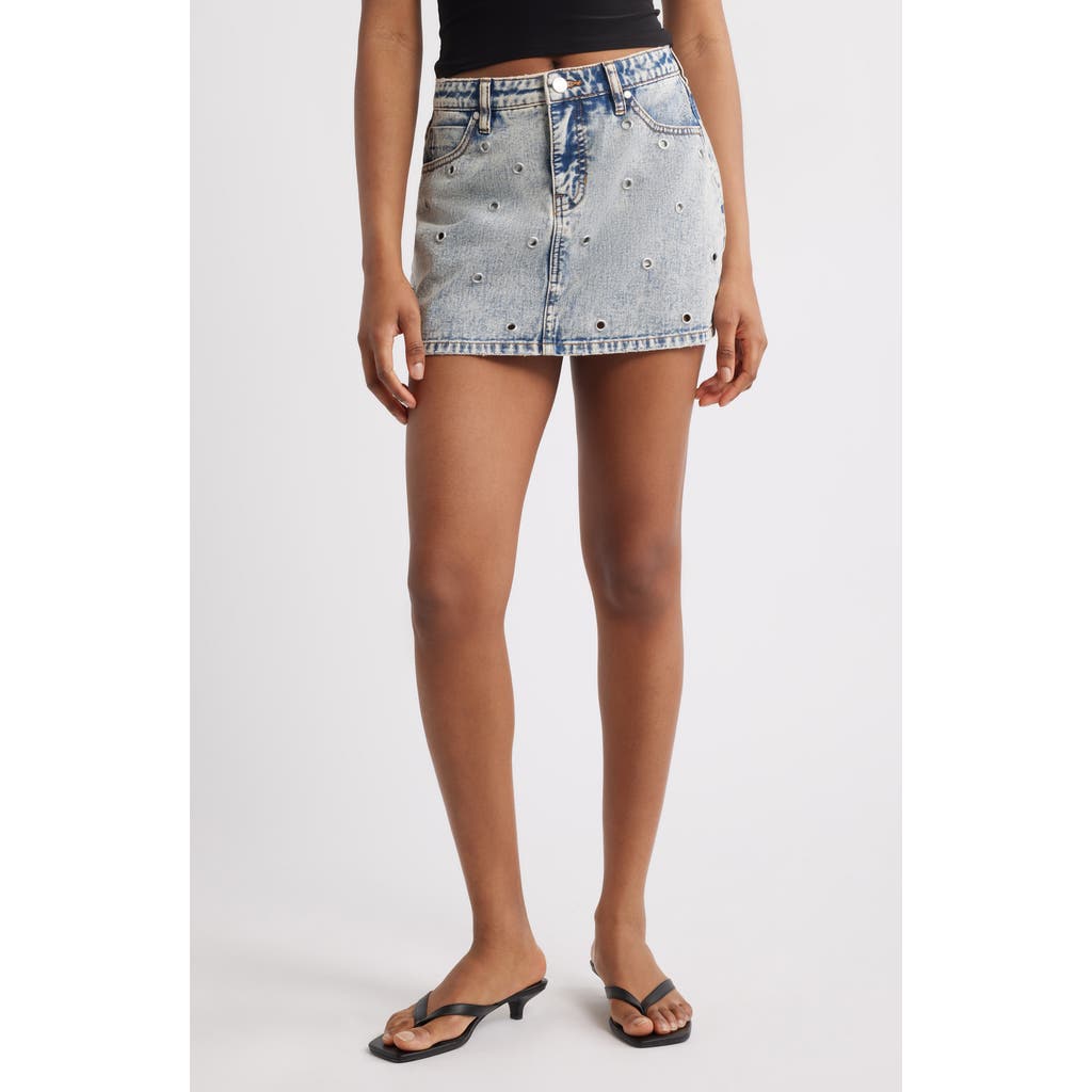 Ptcl Ambar Grommet Denim Miniskirt In Tinted Acid Wash