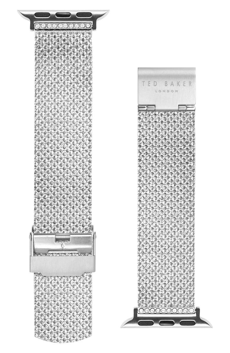 Ted Baker London Shimmer Silver Mesh 20mm Apple Watch<sup>®</sup> Watchband, Main, color,