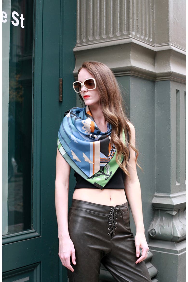 Double Sided Silk Scarf Of Imagination, Alternate, color, Green