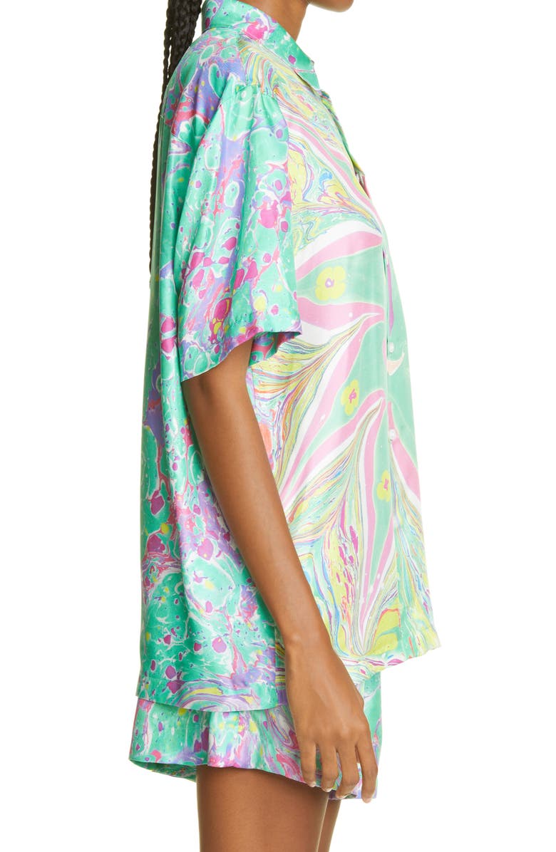 Stella McCartney x Myfawnwy Unisex Shared 3 Ricky Marble Print Silk Button-Up Shirt, Alternate, color,