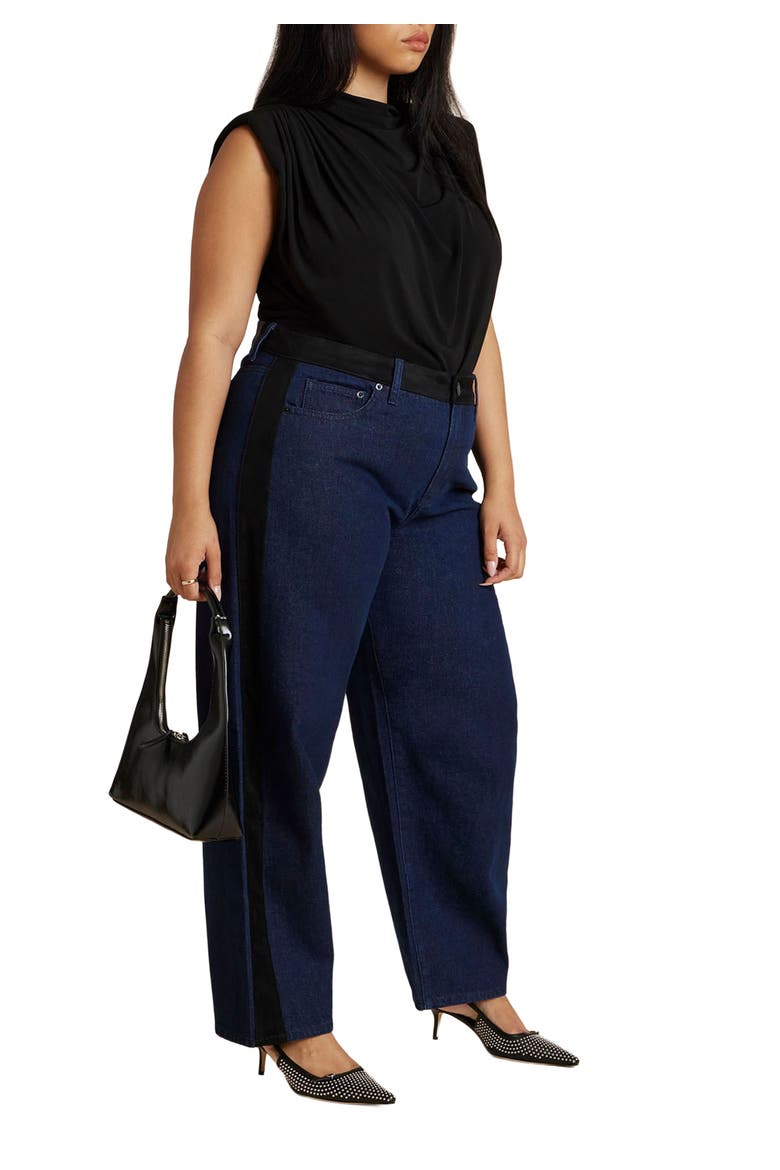Faux Suede Side Stripe Straight Leg Jean, Main, color, INDIGO RINSE WASH