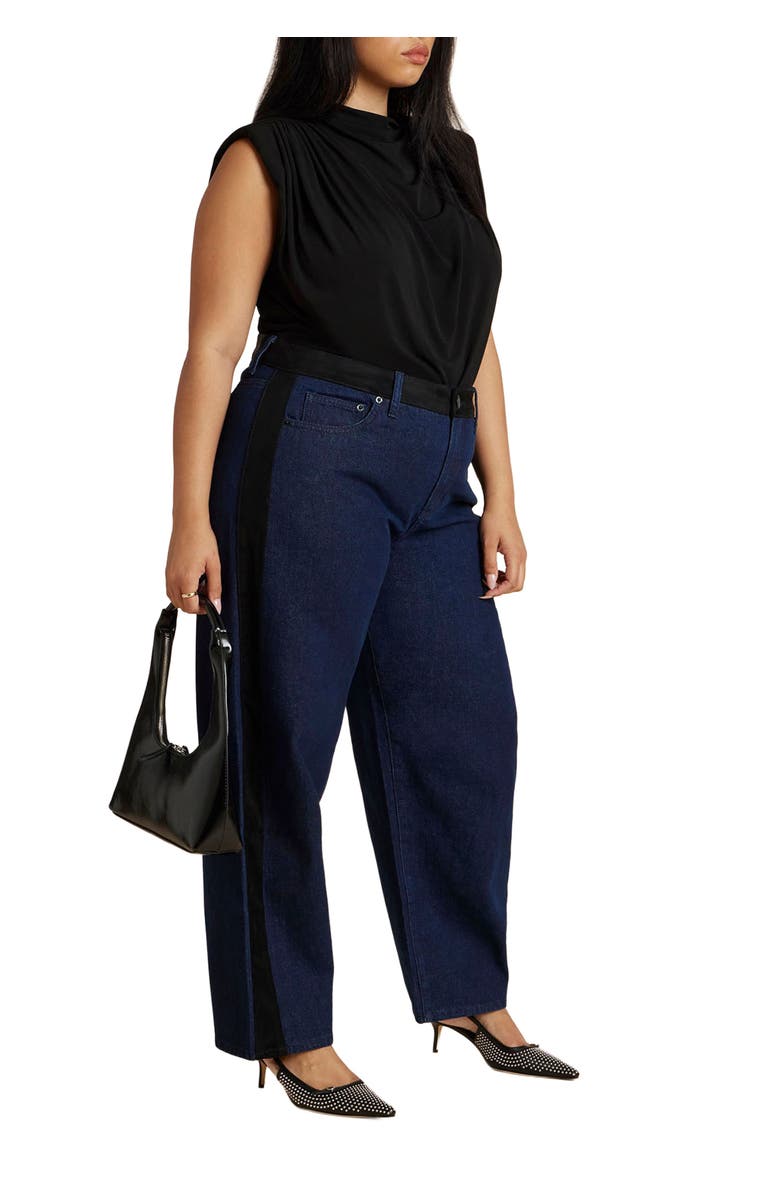 ELOQUII Faux Suede Side Stripe Straight Leg Jean, Main, color, Indigo Rinse Wash