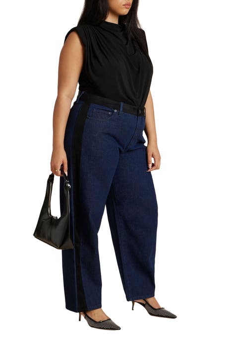 Faux Suede Side Stripe Straight Leg Jean (Plus Available)