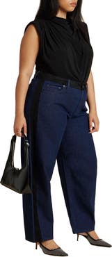 ELOQUII Faux Suede Side Stripe Straight Leg Jean