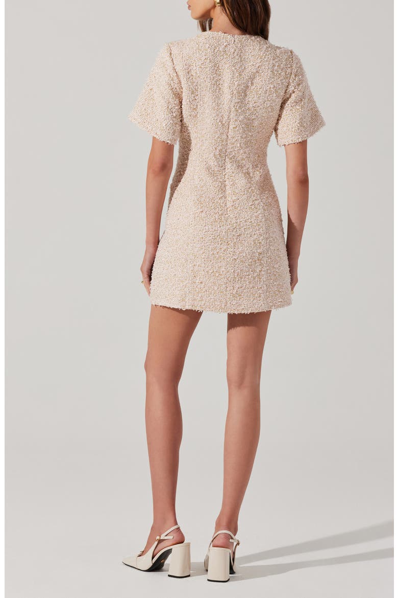 Portilla Short Sleeve Tweed Minidress, Alternate, color, PINK GOLD