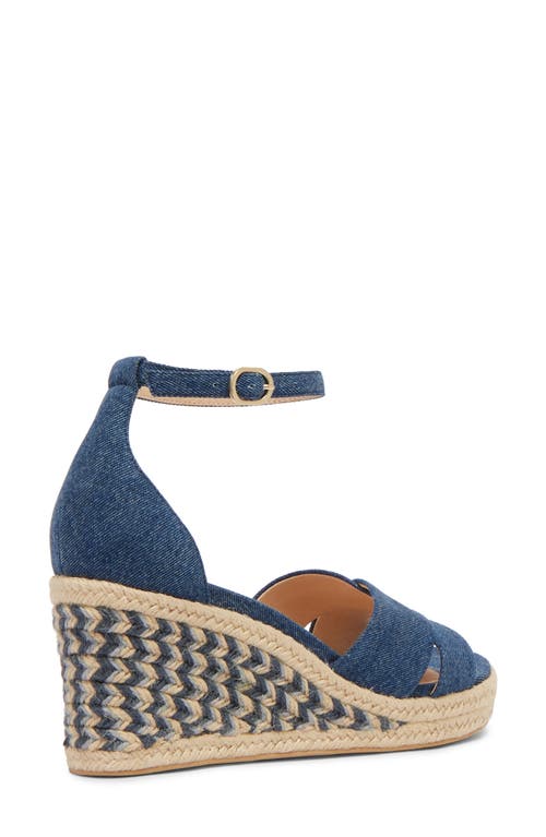 Frankie4 Baker Ankle Strap Espadrille Platform Wedge Sandal In Denim Canvas