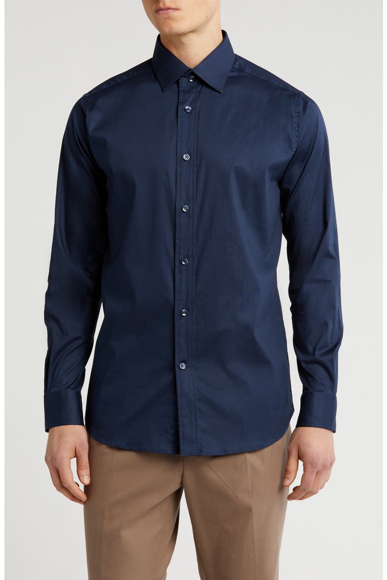 Modern Fit Stretch Cotton Dress Shirt, Main, color, NAVY