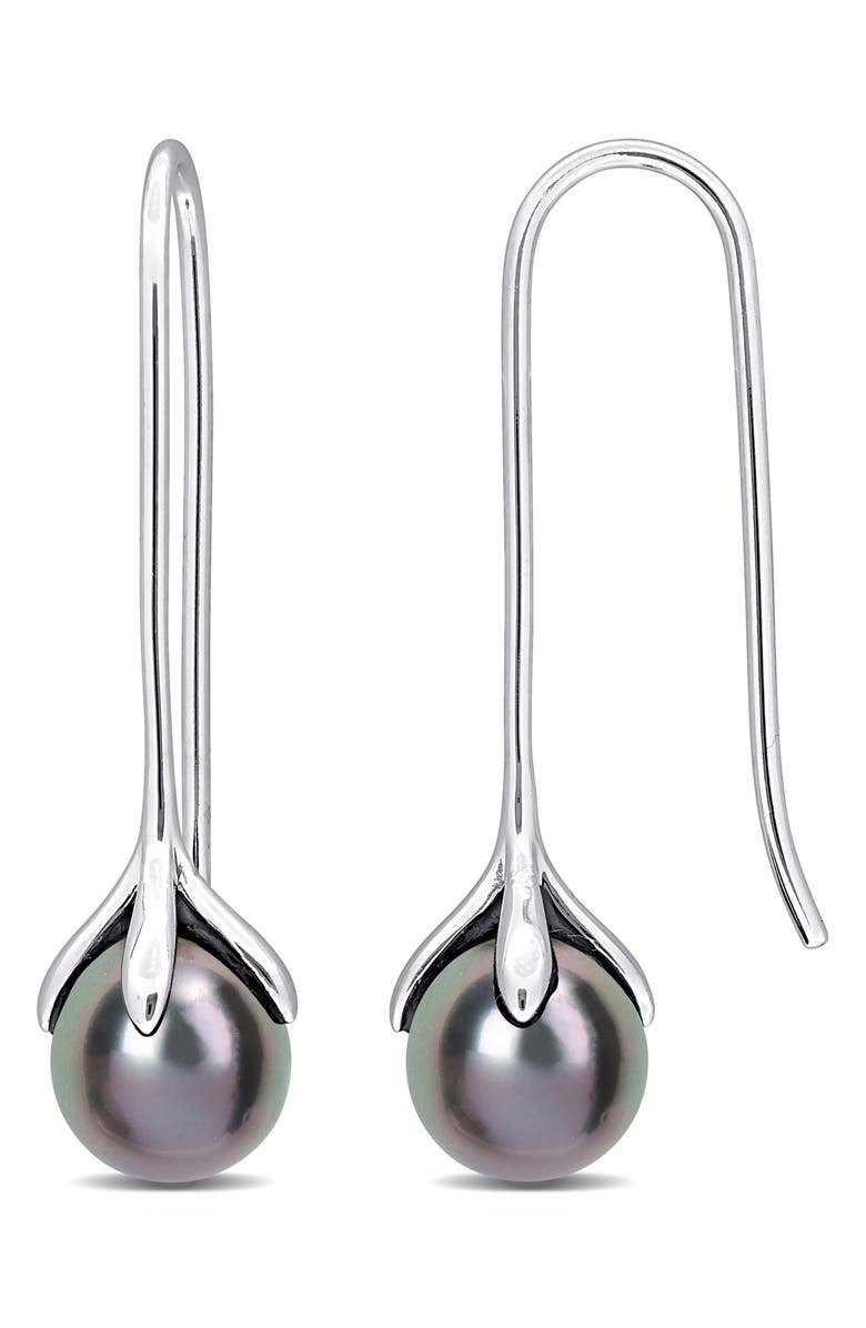 DELMAR Black Cultured Pearl Threader Earrings, Main, color, Black