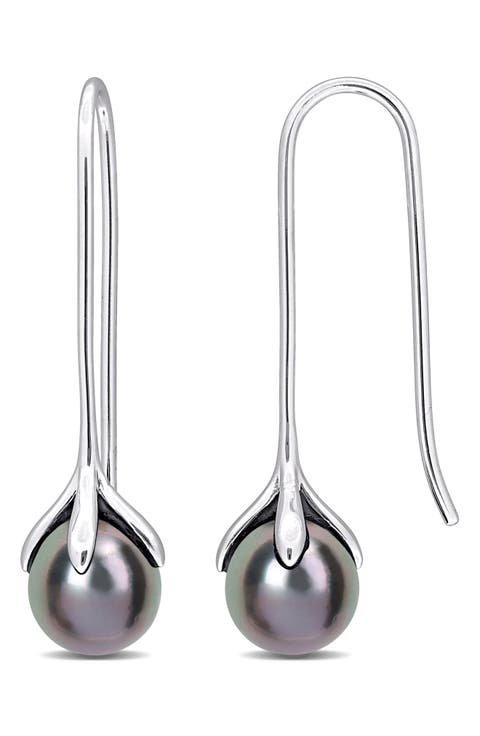 Black Cultured Pearl Threader Earrings