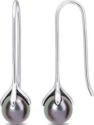 DELMAR Black Cultured Pearl Threader Earrings