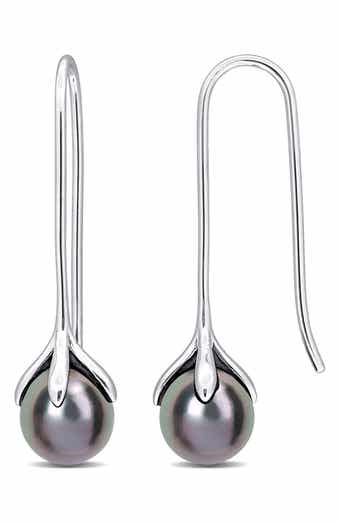 Black Cultured Pearl Threader Earrings