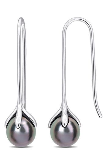 Delmar Black Cultured Pearl Threader Earrings In Black
