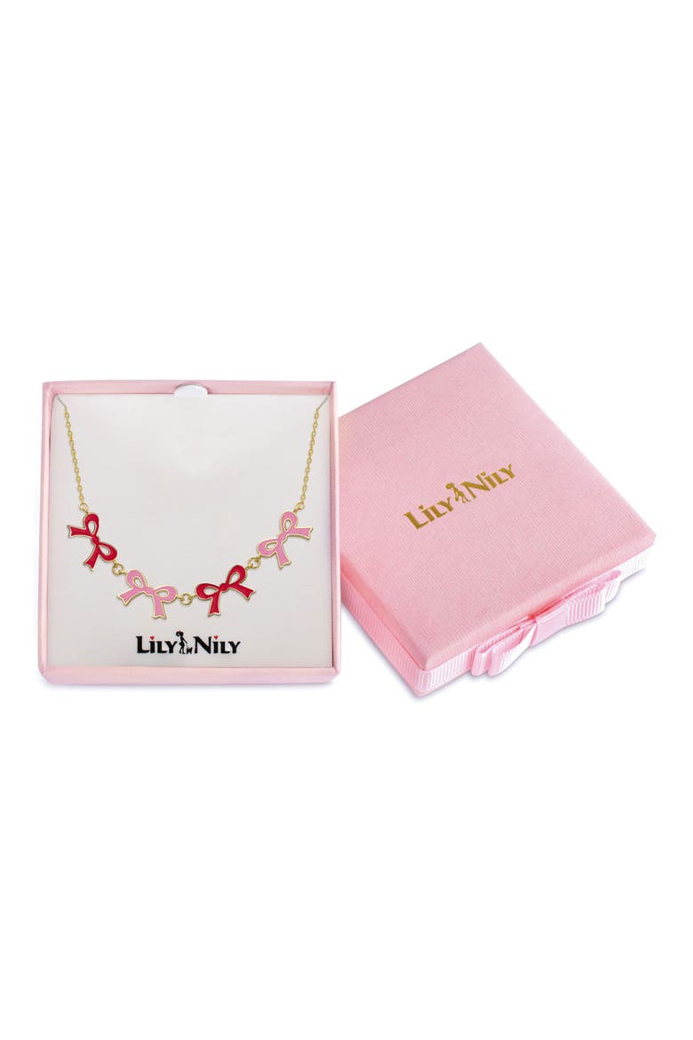 Kids' Flat Bow Link Necklace, Alternate, color, PINK/ RED