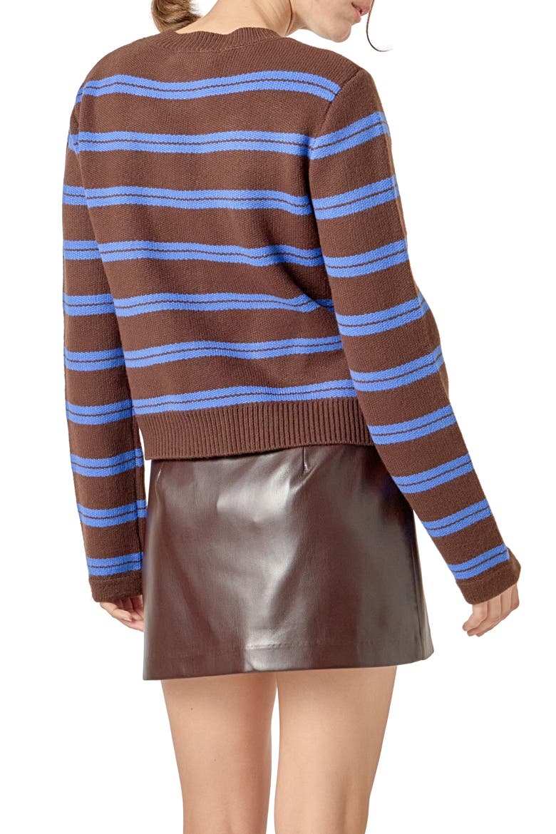 Stripe Button Cardigan, Alternate, color, BROWN/ BLUE