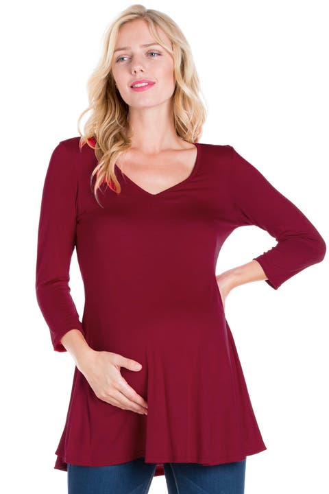 Three Quarter Sleeve V-neck Maternity Tunic Top