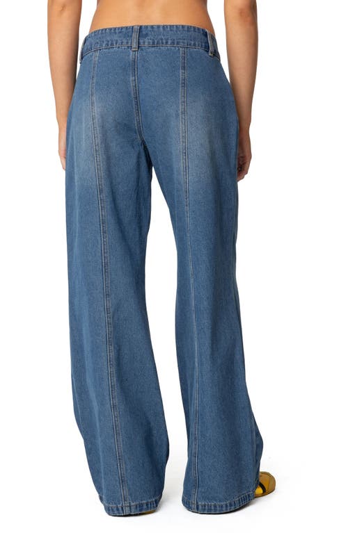 Shop Edikted Charlie Seamed Low Rise Wide Leg Jeans In Blue-washed