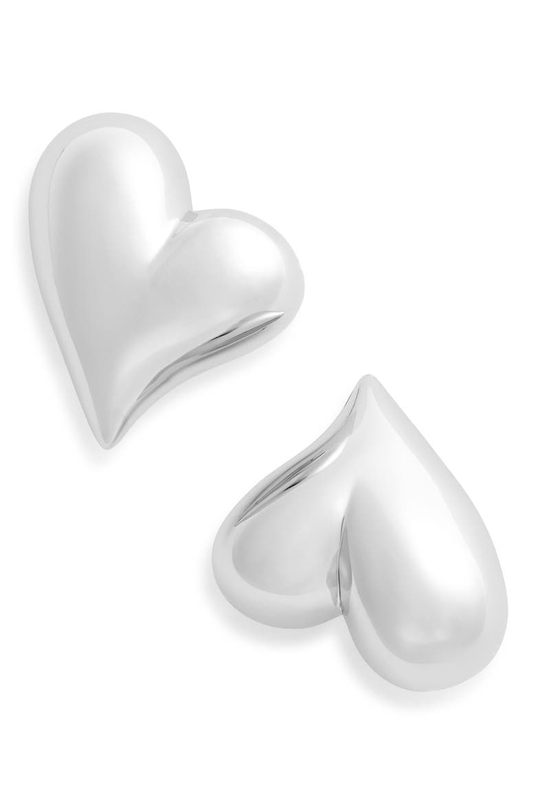 Art Heart Button Stud Earrings, Main, color, HIGH POLISH SILVER