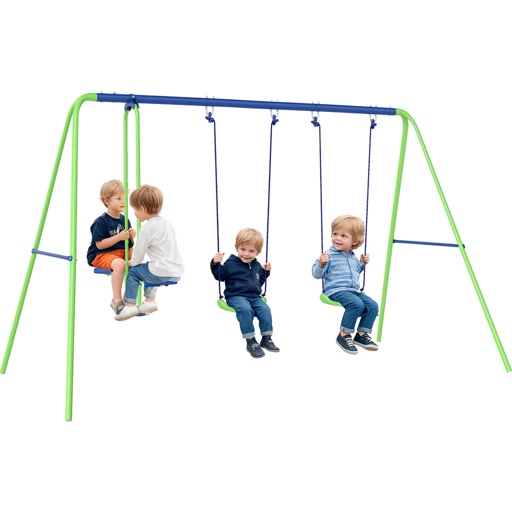Outsunny Metal Swing Set with Glider, 2 Swing Seats, Adjustable Height, A-Frame Outdoor Use in Green  product