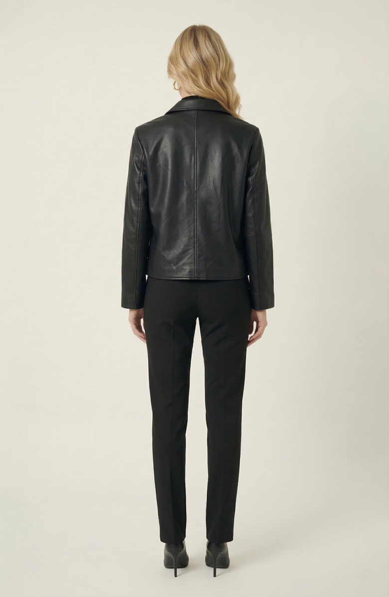 Modenaire Leather Button Front Jacket, Alternate, color, Black