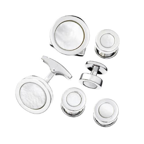 Jan Leslie Round Gemstone Inlay Sterling Cufflinks & Studs In Silver