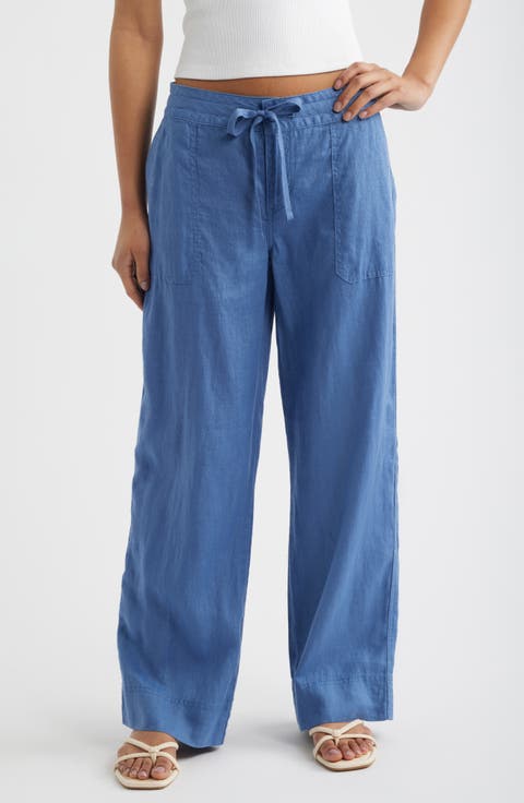 Jovonie Linen Drawstring Wide Leg Pants (Regular & Petite)