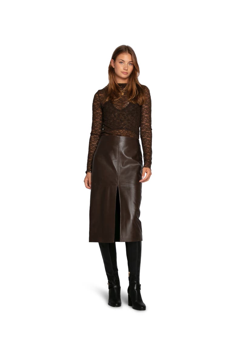Understated Leather Pencil Skirt, Main, color, Dark Brown