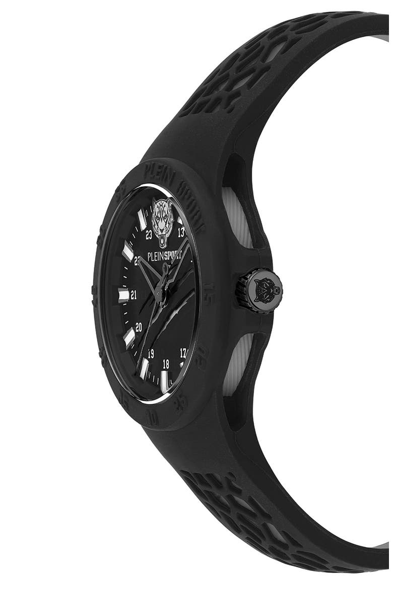 Three-Hand Quartz Silicone Strap Watch, 40mm, Alternate, color, IP BLACK