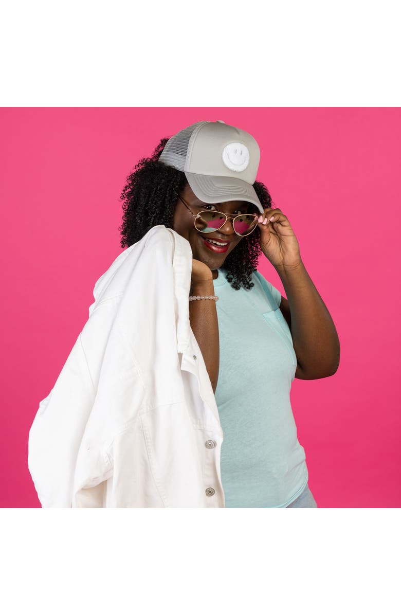 Totalee Gift Smiley Chenille Patch Trucker Hat Cotton Grey, Alternate, color, Grey