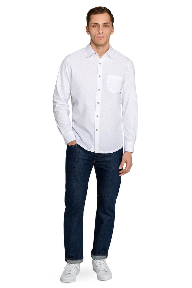 Slim Fit Abstract Floral Dot Reworked Button-Up Shirt, Alternate, color, WHITE