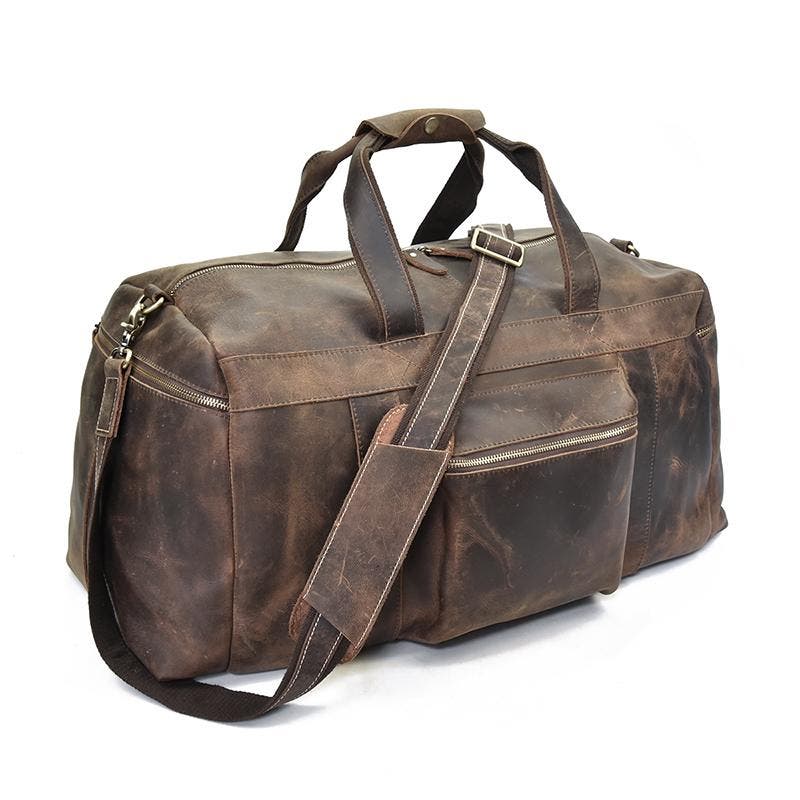 STEEL HORSE LEATHER The Colden Duffle Bag | Large Capacity Leather Weekender, Alternate, color, Dark Brown