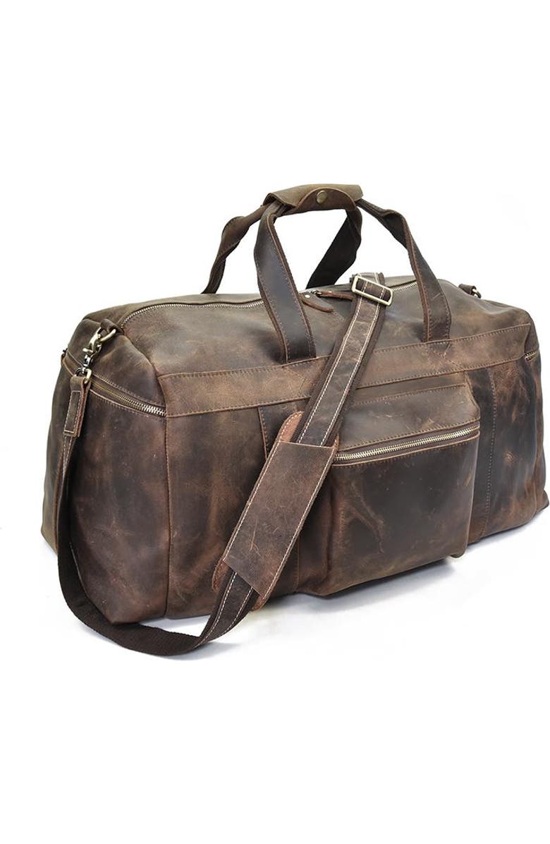 STEEL HORSE LEATHER The Colden Duffle Bag | Large Capacity Leather Weekender, Alternate, color, Dark Brown