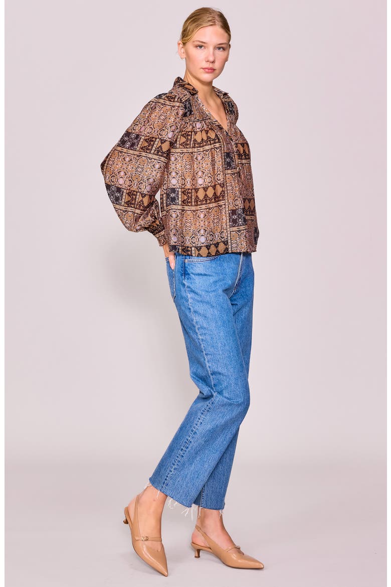 Print Button-Up Shirt, Alternate, color, DARK TAUPE PATCHWORK
