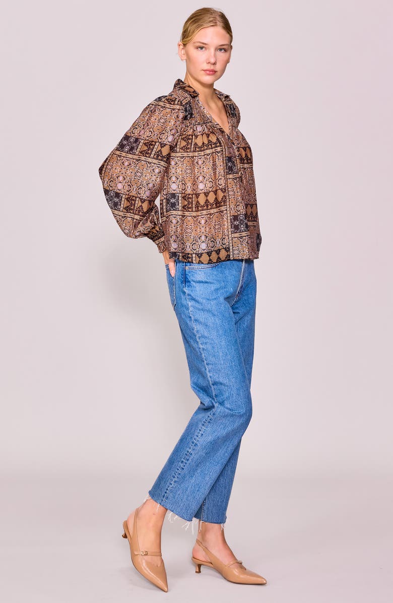 MELLODAY Print Button-Up Shirt, Alternate, color, Dark Taupe Patchwork